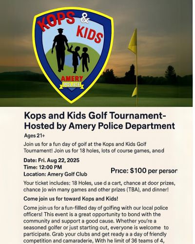 Kops and Kids Golf Tournament- Hosted by Amery Police Department